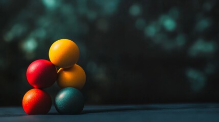Abstract arrangement of colorful spheres on dark background