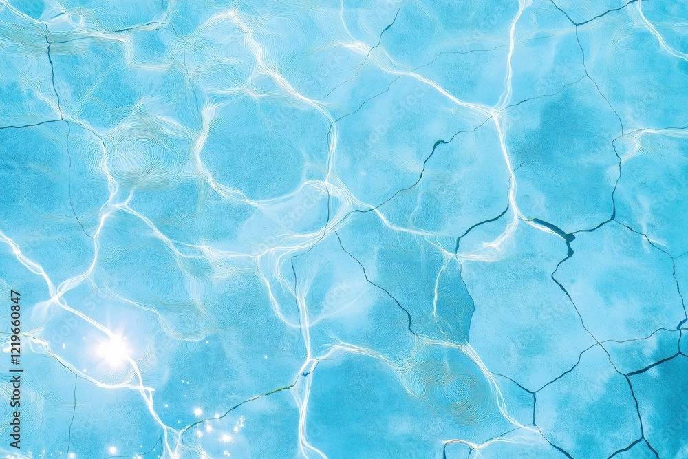 Poster abstract photo of swimming pool surface. ripples, sunlight create patterns on blue water. pool tiles