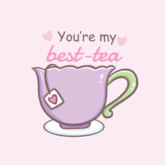 Vector illustration of coffee mug for Valentines Day Hand drawn love symbols in a linear style Isolated