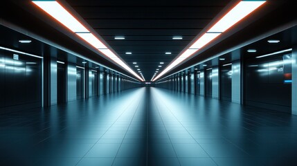 Fototapeta premium Futuristic corridor, glowing lights, server room, data center, technology background