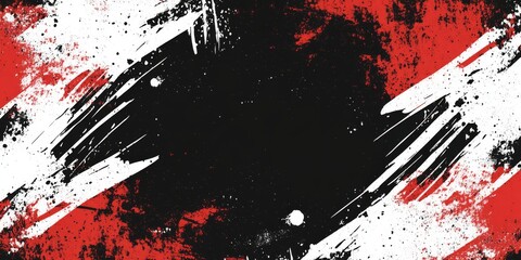A dynamic and edgy design showcasing a sporty red and white grunge brush pattern set against a bold black background, making it ideal for energetic and modern themes, projects, or events