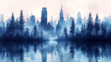 An abstract city skyline in a seamless tile stock illustration wallpaper format, representing a high-quality, new international metropolis