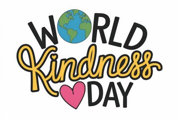 A graphic design depicting World Kindness Day with a globe and a heart.