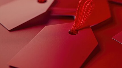 Close-up of labels on a table surface with text and icons