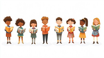 Diverse Kids Reading Full Body Cut Out Element Set