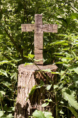 Wooden crucifix at Munich Way of St. James, Bavaria, Germany.