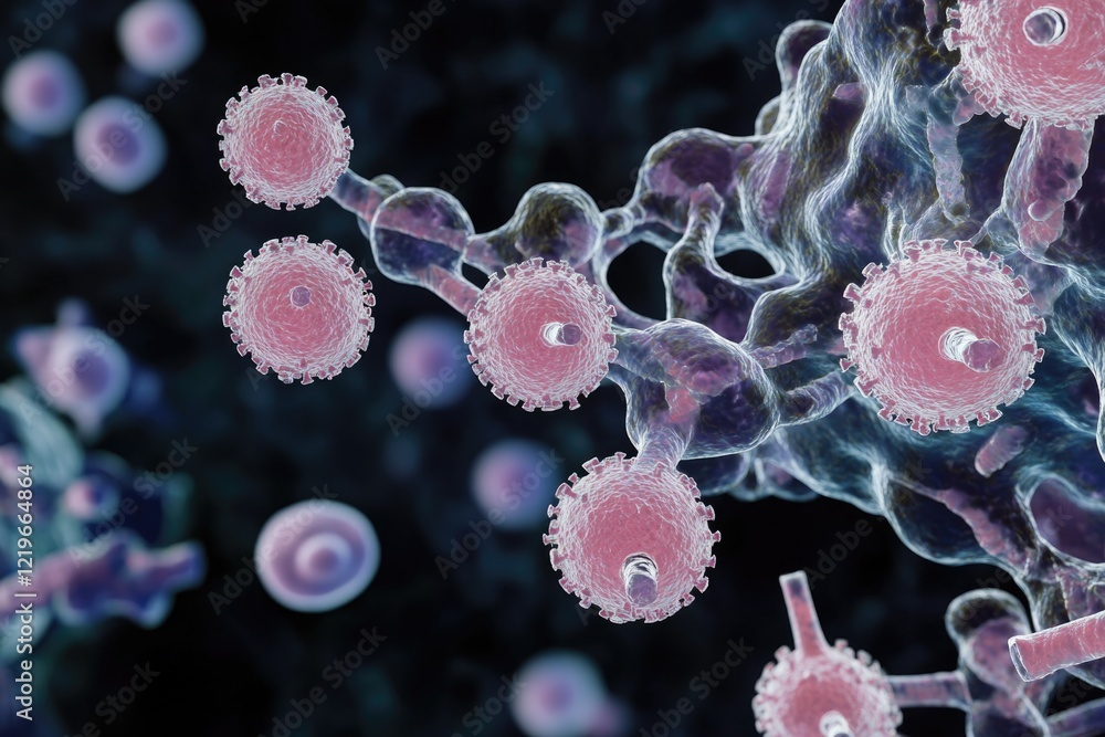 Poster a close-up view of a cluster of cells