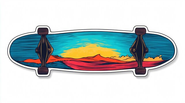 Wide Angle Centered Composition of Longboard Sticker Design