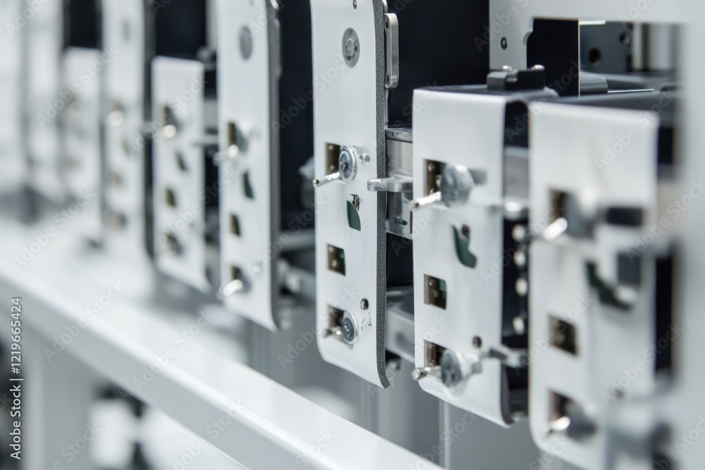 Poster a collection of electronics stored on a shelf, perfect for use in product demonstrations or tech-rel