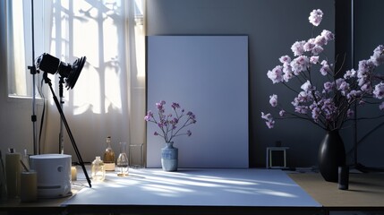 Photography studio with natural light and props