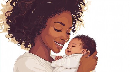 Mother Holding Newborn Baby Vector Cartoon Illustration