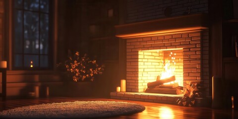 Cozy fireplace with warm ambiance at home.