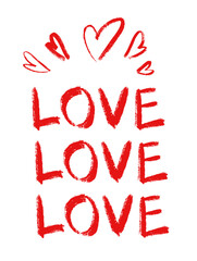 Happy Valentines Day typography poster with handwritten Love word, crayon modern lettering for posters, cards, banners, weddings, Minimalistic calligraphy card