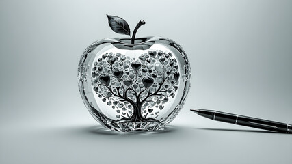 
luxury crystal black and white apple with many hearts.