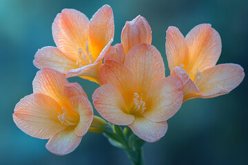 Delicate Peach Freesia Flowers Blooming Beautifully