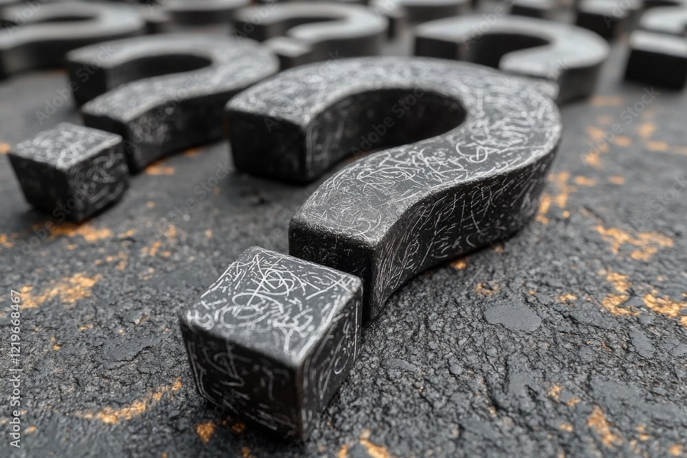 Aufkleber a simple yet thought-provoking image featuring a black question mark on a dark background, perfect f