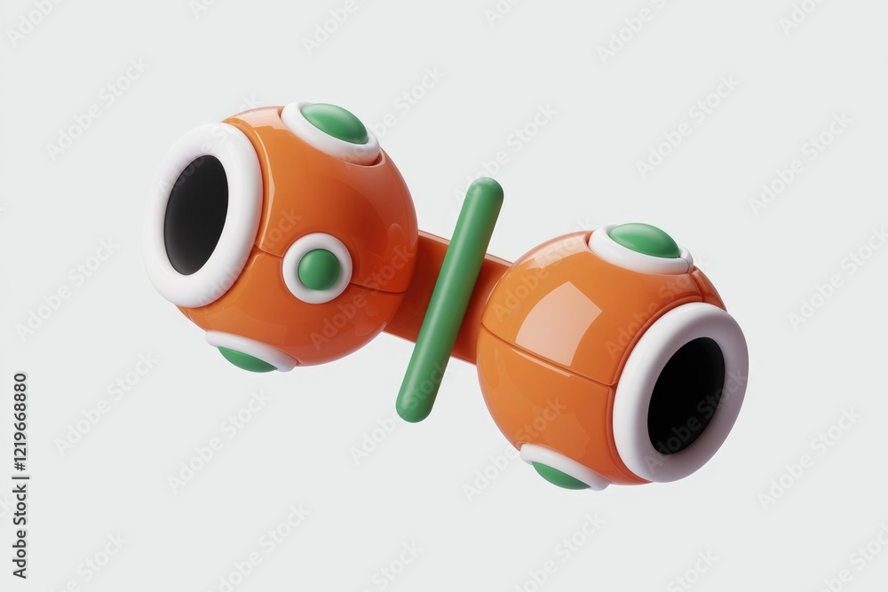 Aufkleber abstract 3d render of a playful, orange and green robotic toy with a unique design.