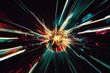 Fototapeta premium A vibrant burst of light with bright colors and textured details, ideal for use in designs related to creativity, inspiration, or technology