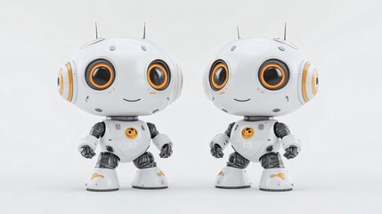 Obraz premium 3D White Cute Robot Isolated on White Background