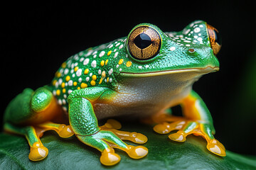Vibrant Green Frog With Yellow Toes On Leaf