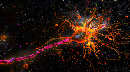 Detailed Illustration of a Neuron Highlighting its Structure and Functionality in the Nervous System