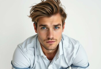 Obraz premium Portrait of a man with disheveled hair and piercing eyes