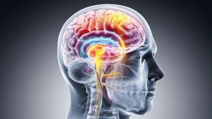 Obraz premium Human Brain Anatomy: A Detailed 3D Rendering of the Central Nervous System
