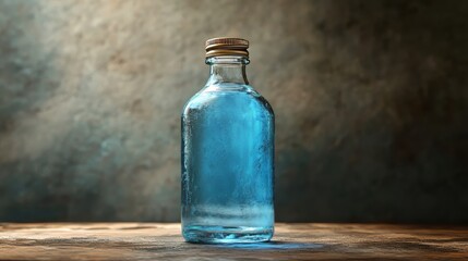Blue liquid in a glass bottle