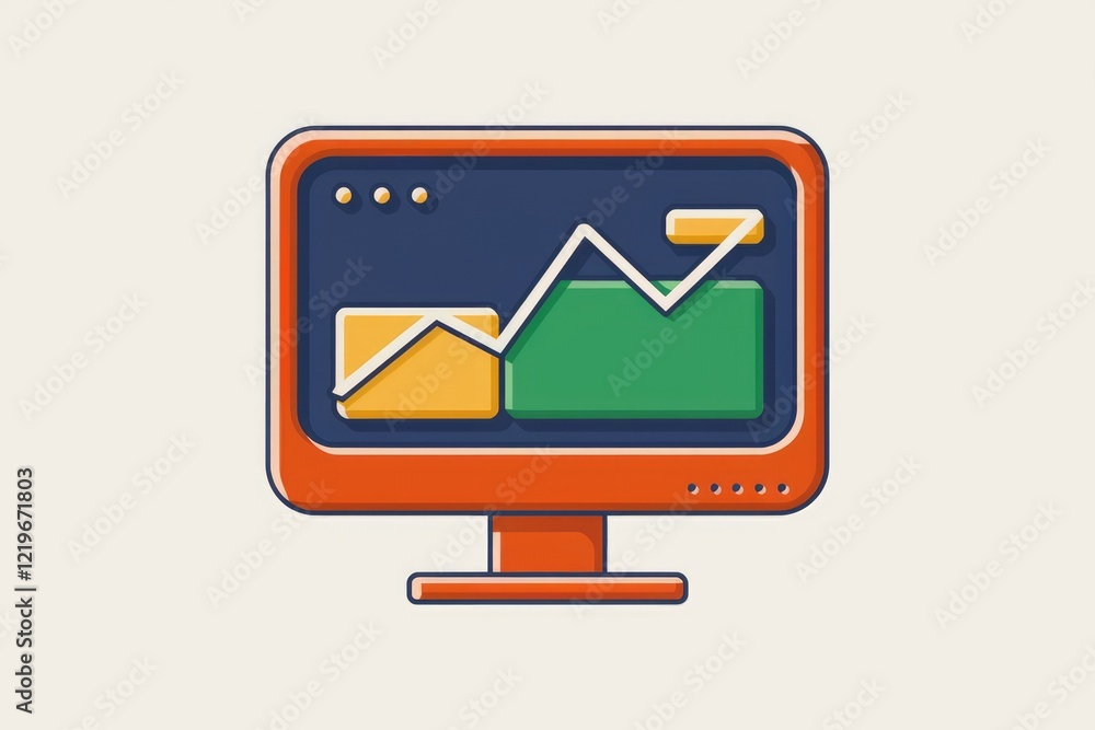 Aufkleber An upward trending graph displayed on a retro-styled computer monitor, showing business growth.