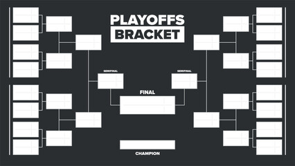 Playoffs bracket. Playoffs grid. Sport tournament bracket. Game and competition schedule. Season final. Team and players. Championship winner. Match score. Vector poster