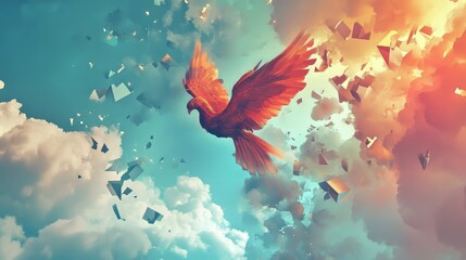 Phoenix soaring through vibrant sky