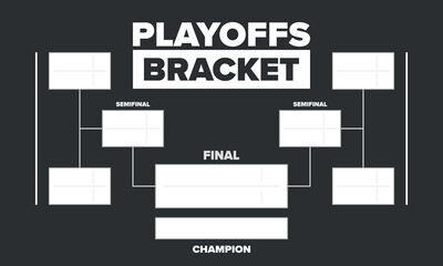 Playoffs bracket. Playoffs grid. Sport tournament bracket. Game and competition schedule. Season final. Team and players. Championship winner. Match score. Vector poster