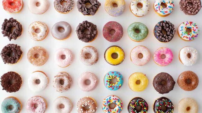 White table full of many different flavor and color dougnuts