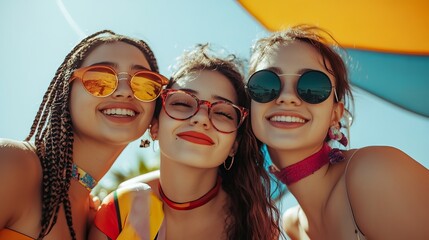 Joyful Rainbow: Diverse Young Friends Celebrate Pride, radiating happiness and unity during a vibrant LGBTQ+ celebration. A powerful image            