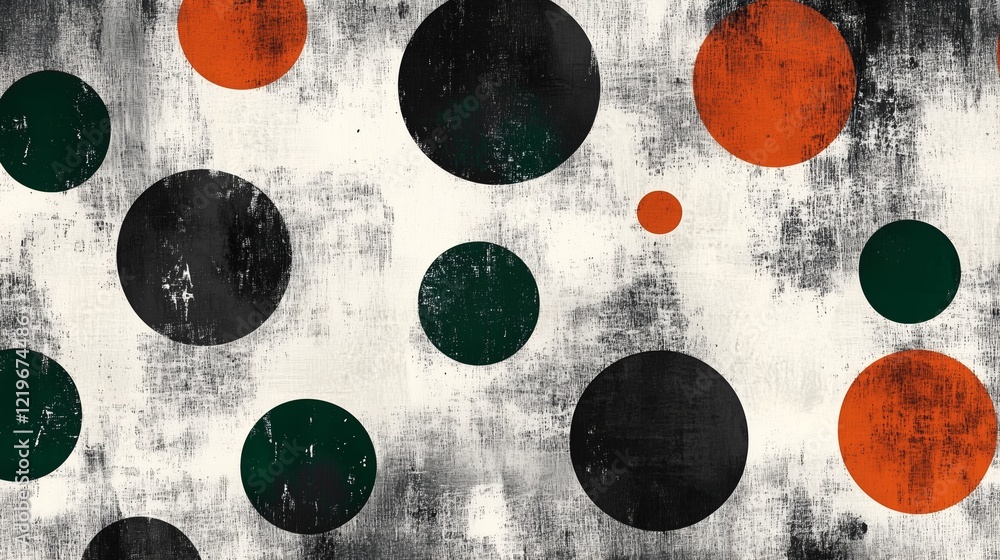 Poster abstract grunge circle pattern with black and orange dots on textured background