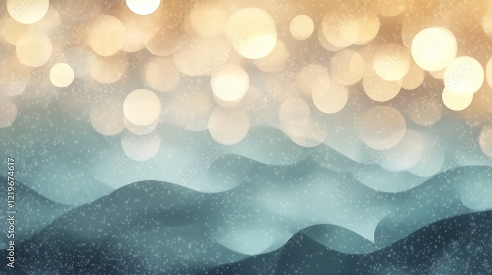 Aufkleber abstract bokeh lights over gentle waves with snowfall effect in warm and cool tones