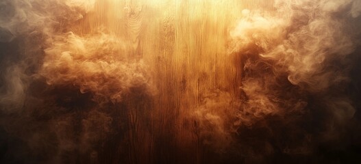Warm golden smoke against wooden backdrop with ethereal light