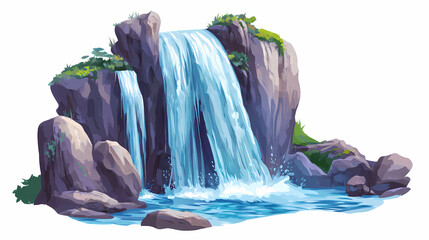 Waterfall in mountains isolated transparent background. png. Waterfall Cascade. Illustration