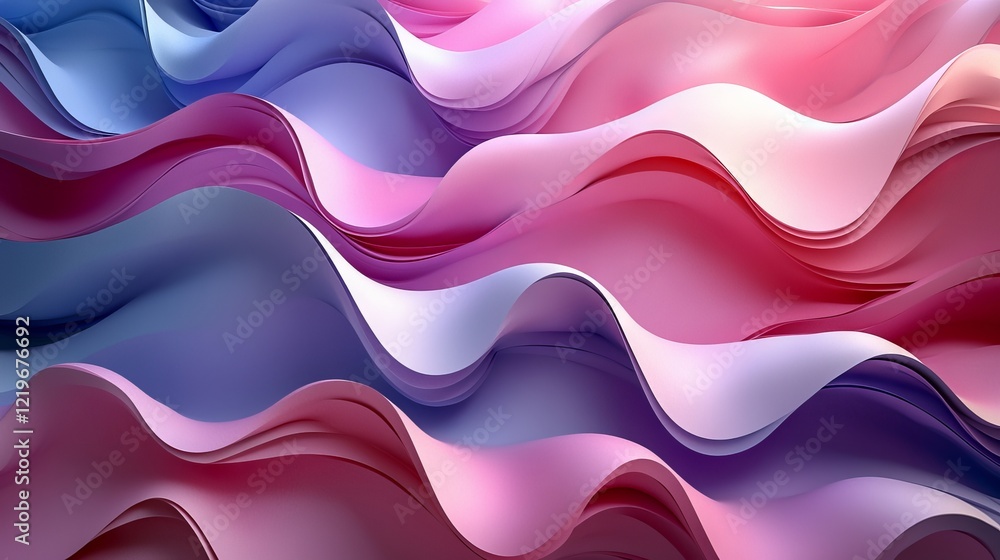 Poster 3d render with an abstract background featuring paper waves, overlaid with modern wallpaper in shade