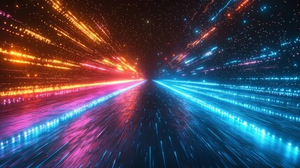 3d futuristic neon background with glowing ascending lines. Fantastic wallpaper