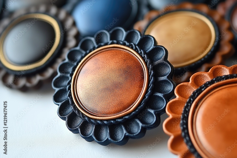 Aufkleber a close-up view of various buttons arranged on a table, suitable for use in e-commerce or office set
