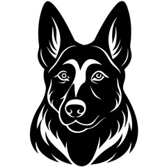  German shepherd head black silhouette vector, Simple silhouette Design vector icon with white background.