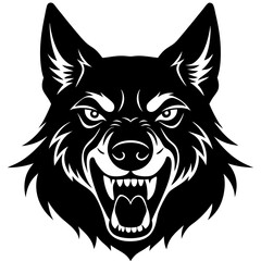  German shepherd head black silhouette vector, Simple silhouette Design vector icon with white background.