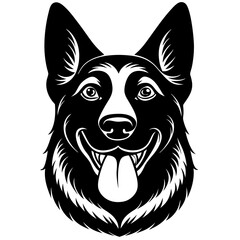  German shepherd head black silhouette vector, Simple silhouette Design vector icon with white background.