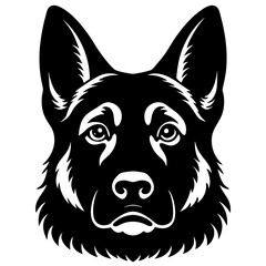  German shepherd head black silhouette vector, Simple silhouette Design vector icon with white background.