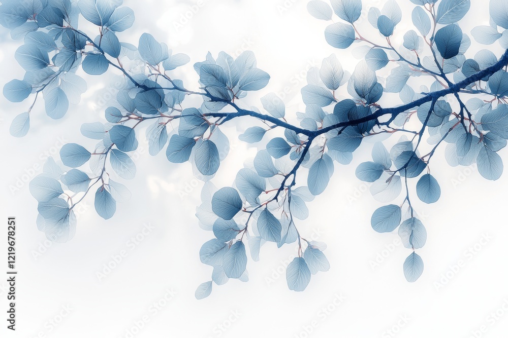 Poster an abstract design featuring tree branches and leaves rendered in dark blue, complete with geometric