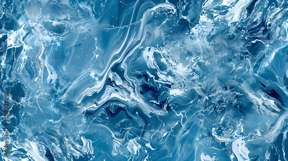 Poster marble background pattern in various shades of blue, generative ai