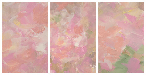 Art hand drawn watercolor and acrylic smear blot canvas painting. Abstract texture beige, pink pastel color stain brushstroke relief texture background.