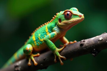 Colorful ranitomeya ventrimaculata Rodyll on tree branch, rodyll lizard, branch, green color