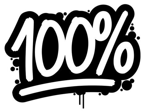 "100%" Graffiti style vector sticker, the number "100%" in a graffiti tag style font, hundred percent vector illustration